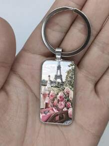 1PC Pink Handheld Flower Pattern Rectangle Keyrings Keychains Fashion Gifts - Mauve Purple - View 2