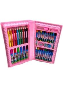 Kit pintura 24 peças Estojo Maleta Pintura Infantil Canetinhas Giz Lápis Cores e Tamanhos Variados + Desenhos Para Colorir Presente infantil - Rosa chiclete - Visão 5