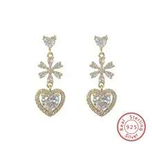 1雙心形,時尚設計師風格氧化鋯耳環,花樣首飾類適用於時尚女性