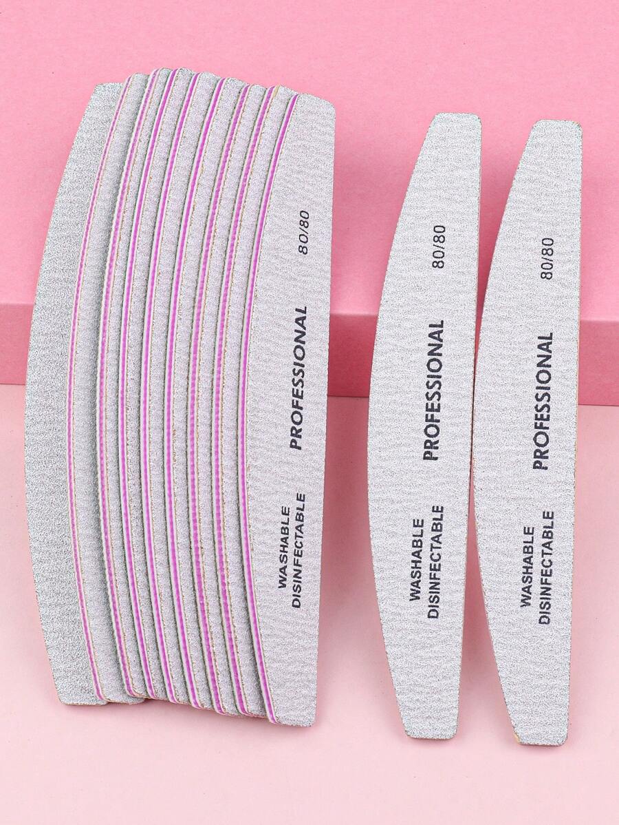 5 pièces Lime à ongles professionnelle en forme de demi-lune, grain 80/80 pour manucure, bloc de ponçage pour ongles, lime d'émeri pour salon à domicile, fournitures pour ongles, outils pour ongles, outils pour nail art, rentrée scolaire, ongles, outils pour ongles à clipser - Gris pâle - Voir 1