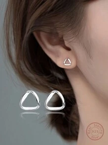 1pair Simple And Stylish Geometric Triangle Shaped Silver Plated Stud Earrings, Suitable For Women's Daily Wear And Office Wear - Bạc - Xem 1