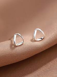 1pair Simple And Stylish Geometric Triangle Shaped Silver Plated Stud Earrings, Suitable For Women's Daily Wear And Office Wear - Bạc - Xem 4