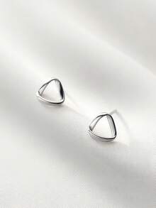 1pair Simple And Stylish Geometric Triangle Shaped Silver Plated Stud Earrings, Suitable For Women's Daily Wear And Office Wear - Bạc - Xem 3