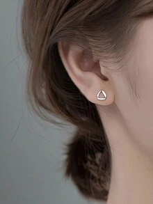 1pair Simple And Stylish Geometric Triangle Shaped Silver Plated Stud Earrings, Suitable For Women's Daily Wear And Office Wear - Bạc - Xem 2