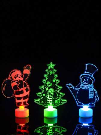 1入組聖誕節發光多色亞克力小聖誕樹雪人聖誕老人禮品聖誕裝飾(不含電池,請自備鈕扣電池)