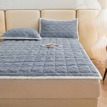 1 件簇絨羊毛床墊墊 - 蓬鬆床墊頂飾超柔軟溫暖毛絨被子床墊保護墊藍色 - 藍色 - 查看 5