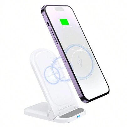 15w Foldable Stand 2 In 1 Wireless Charger Compatible With Qi Enabled Smartphones Compatible With IPhone 8/X/11/12/13/14/15 Series Wireless Charging Devices Suitable For Office, Dorm, And Home Nan