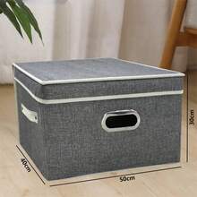 LARGE SIZE LINEN FOLDING TRUNK (50X40X30 CM) STORAGE BOX WITH LID AND VISIBILITY HOLE - DURABLE RESISTANT AND MULTIFUNCTIONAL - Grey - View 3