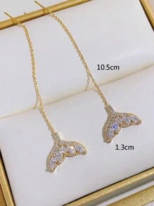 2pcs Alloy Long Chain Fish Tail Ear Threader, Suitable For Women's Daily Wear - Yellow Gold - View 5