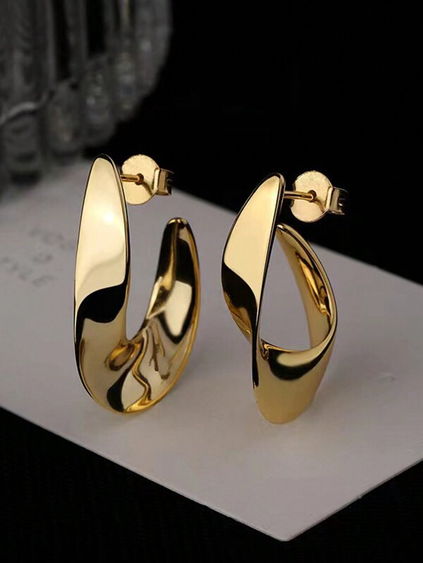 1 paire de boucles d'oreilles pour femmes élégantes et à la mode en acier inoxydable torsadé plaqué or 18K, non-fading pour un port quotidien
