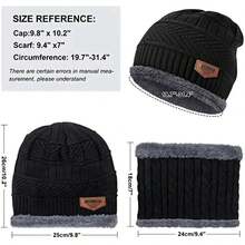 3pcs Knitted Wool Hat, Soft Warm Scarf & Touch Screen Gloves Set, Winter Warm Gift For Men And Women - Black - View 4