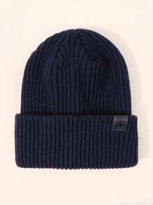 1 件男女通用皮带简约 Y2K 风格透气时尚百搭针织帽，适合秋冬日常和户外穿着 - 藏蓝色 - 查看 1