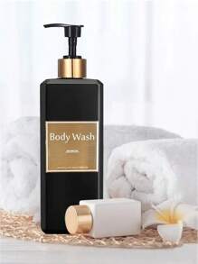 500ml/16.9oz Shampoo Pump Bottle With Gold Waterproof Label, Suitable For Bathroom Shampoo, Conditioner, Body Wash - Black, Home Bathroom Decor, Autumn Decor, Back To School Decor - Black - View 4