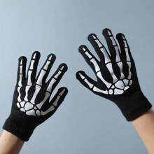 1pair Warm Glow In The Dark Knitted Skeleton Claw Gloves, Luminous Fluorescent Mittens For Dress Up Parties - Multicolor - View 5