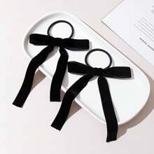 2 dây buộc tóc thun màu đen có nơ thắt thông thường, Phụ kiện tóc, Tóc đuôi ngựa, Dây buộc tóc - màu đen - Xem 1