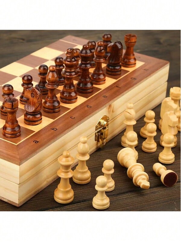 1 set Premium Scacchiera internazionale pieghevole in legno magnetico, Tavoliere da gioco 24cm*24cm, Conservazione interna, Regalo per adulti, Giochi da festa per adulti adatti per Ognissanti/Natale/Ringraziamento