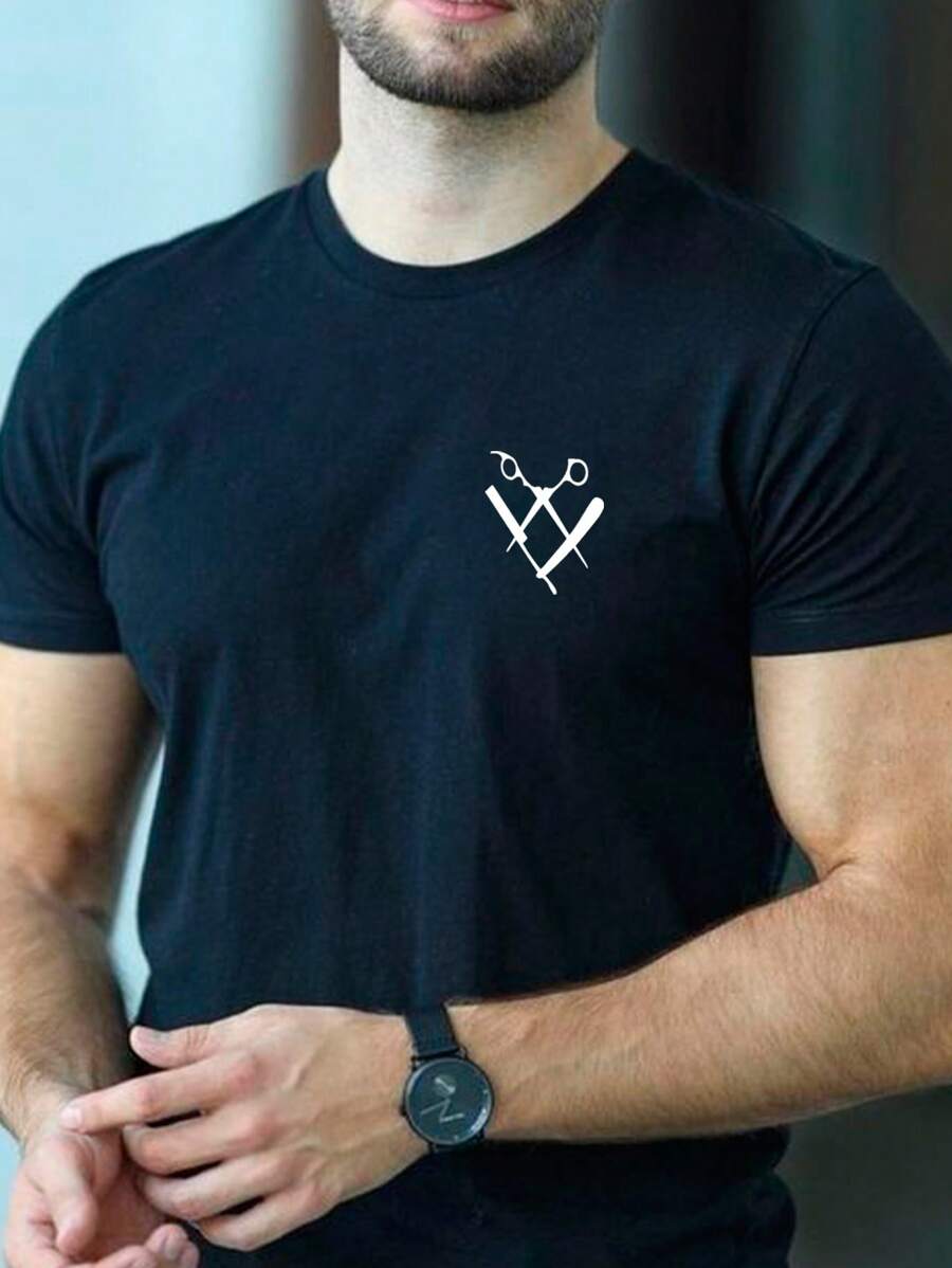Camiseta para barbero o dueño de Barberia con logo minimalista - Negro - Ver 1