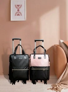 Large-capacity Portable Travel Boarding Case, Lightweight Travel Storage Bag With Wheels,Expended Foldable Wheeled Duffle backpack, Portable Luggage Trolley backpack, Carry On Travel Backpack, Large Capacity Duffle Trolley Backpack, Travel Storage Rolling Backpack,Suitcase With Wheels Rolling Backpack Travel Storage Backpack For Airplane Train For Women Girl Student School College Dorm Essentials Travel Essentials - Black - View 2