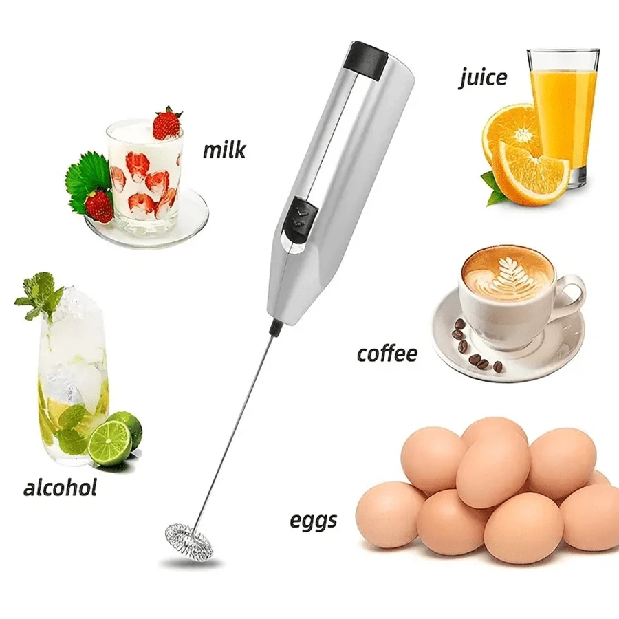 1入組手持電動奶泡器完美適用於咖啡,巧克力,拿鐵,卡布奇諾咖啡,奶茶,椰子牛奶,飲食和蛋(電池不包含)