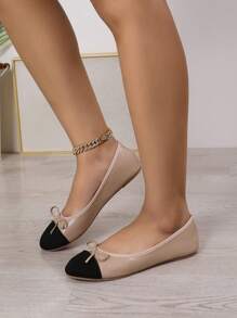 時尚蝴蝶結拼接平底鞋，適合春夏秋季，低跟奶奶鞋配軟底，舒適輕便 - 卡其色 - 查看 4