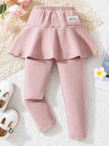 女童粉色二合一荷叶边裙裤，秋冬 - 粉色 - 查看 1