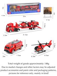 NEUSNEY 1 Set Of Inertial Trailer Truck Toy For Children, 1:64 Alloy Construction Vehicle Excavator Rolling Compactor Fire Rescue Helicopter, Plastic 4 Pieces Scene Simulation Parent-Child Interaction Christmas Gift For Boys And Girls,Toys For Boys,Boys Toys,Boy Toys,Boys Toys,Boy Toys,Fire Truck,Back To School