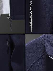 男士立領刺繡防風保暖外套,適用於遠足戶外健身服裝 - 藏蓝色 - 查看 5