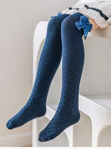 azul marino Bebé niñas recto con encaje Calcetines rodilla con lazo tacón diseño princesa Chicas Medias verano Niños vintage Vestido Calcetines escuela fiesta de cumpleaños de malla delgado regalo para pequeño uno - Azul Marino - Ver 3
