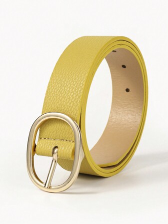 1 件女士椭圆形金色带扣腰带，适合夏季休闲装、秋季上学装、秋季、万圣节