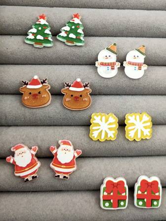 6 pares acrílico Navidad Pendientes, dulce festivo oreja Bisutería, excelente para día festivo con uso diario, incluye con muñeca de nieve, árbol de Navidad, Papá Noel, copo de nieve, reno Pendientes