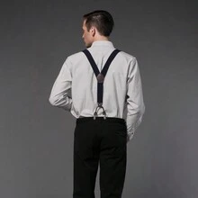 KANGDAI 1pc men navy Y style adjustable elastic strong 6 clips casual suspender business party - Navy Blue - View 6