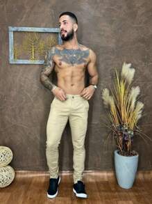 Calça Slim Bege Alfaiataria Sport Fino Masculina - Bege - Visão 1