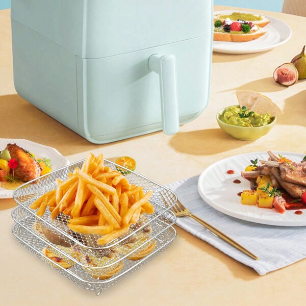Air Fryer Racks Stainless Steel Air Fryer Basket Tray 3 Layer Stackable