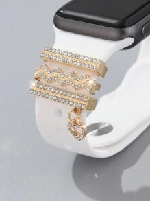 1 peça Anel Decorativo Compatível com Pulseira de Silicone para Apple Watch, Com Pingente de Coração Triplo Dourado, Decoração de Strass, Material em Aço Inoxidável, Adequado para 38/40/41/42mm, Compatível com Apple Watchband Ultra/Se/8/7série