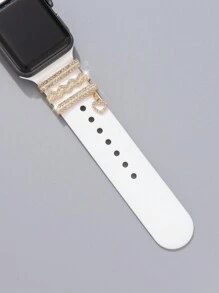 1 peça Anel Decorativo Compatível com Pulseira de Silicone para Apple Watch, Com Pingente de Coração Triplo Dourado, Decoração de Strass, Material em Aço Inoxidável, Adequado para 38/40/41/42mm, Compatível com Apple Watchband Ultra/Se/8/7série