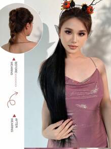 32-Inch Black Straight Ponytail Hair Extensions, Heat-Resistant Synthetic Fiber, Suitable For Girls And Women For Daily Use - Black - View 9