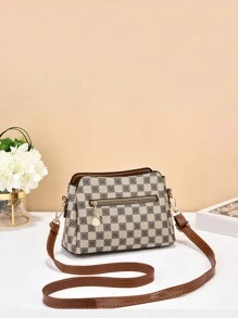 复古休闲多层几何图案 PU 皮革女士单肩包，带多个口袋，适合女孩、女士、新人和办公室工作人员，特别适合工作、商务和通勤 - 彩色 - 查看 4