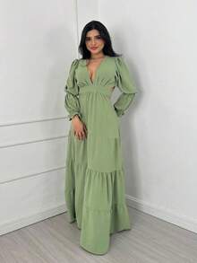 Women Dresses - Olive Green - View 7