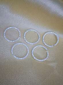 5pcs Copper Material Open Ring Set With Star & Sparkling Effect For Daily & Night Club Wear - Silver - View 6