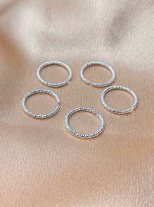 5pcs Copper Material Open Ring Set With Star & Sparkling Effect For Daily & Night Club Wear - Silver - View 8