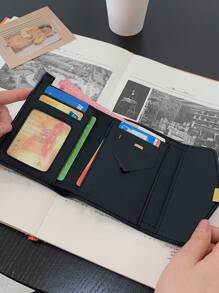 Cartera corta de mujer de lona de pata de gallo, con herrajes metálicos retro con cierre, minimalista y de moda, cartera compacta para damas de oficina, viajes, regalo de cumpleaños