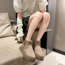 女式冬季雪地靴,溫暖厚底一步穿脫短靴 - 棕色 - 查看 1