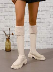 Women's Knee-high Boots For Fall-winter 2023, Updated Style With Warm Plush Lining, Back Zipper And Medium Height