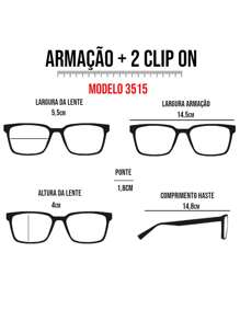 Armação de Óculos 3 em 1 Retangular Clip On Fixação Magnética Armação Tr90 Confortável Flexível Novidade Night Drive Encaixe Superior - Preto - Visão 4