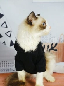 1 件黑色带帽宠物连帽衫，带字母印花和保暖内衬 - 黑色 - 查看 5