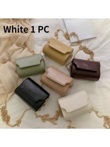 1個小袋子肩背包斜跨包收納包小方包鏈包多功能分類 西式時尚日常使用男女通勤上班上學的時尚包 - 白色 - 查看 1