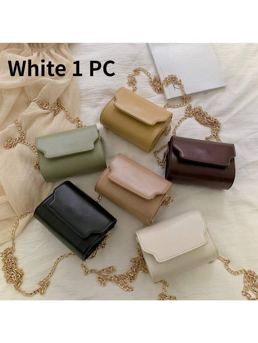 1個小袋子肩背包斜跨包收納包小方包鏈包多功能分類 西式時尚日常使用男女通勤上班上學的時尚包 - 白色 - 查看 1
