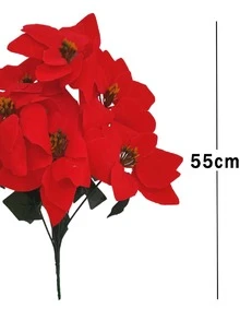 Artificial Poinsettia Bouquets, Poinsettia Bouquet For Christmas Decoration, Velvet Poinsettia, Ideal For Home Decor Or For Christmas Themed Floral Arrangements, 55cm Bouquet Pack Of 3 Or 6
