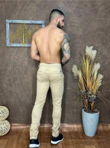 Calça Slim Bege Alfaiataria Sport Fino Masculina - Bege - Visão 2