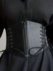 Street 1 件女士宽连接线腰带万圣节紧身胸衣 - 黑色 - 查看 6